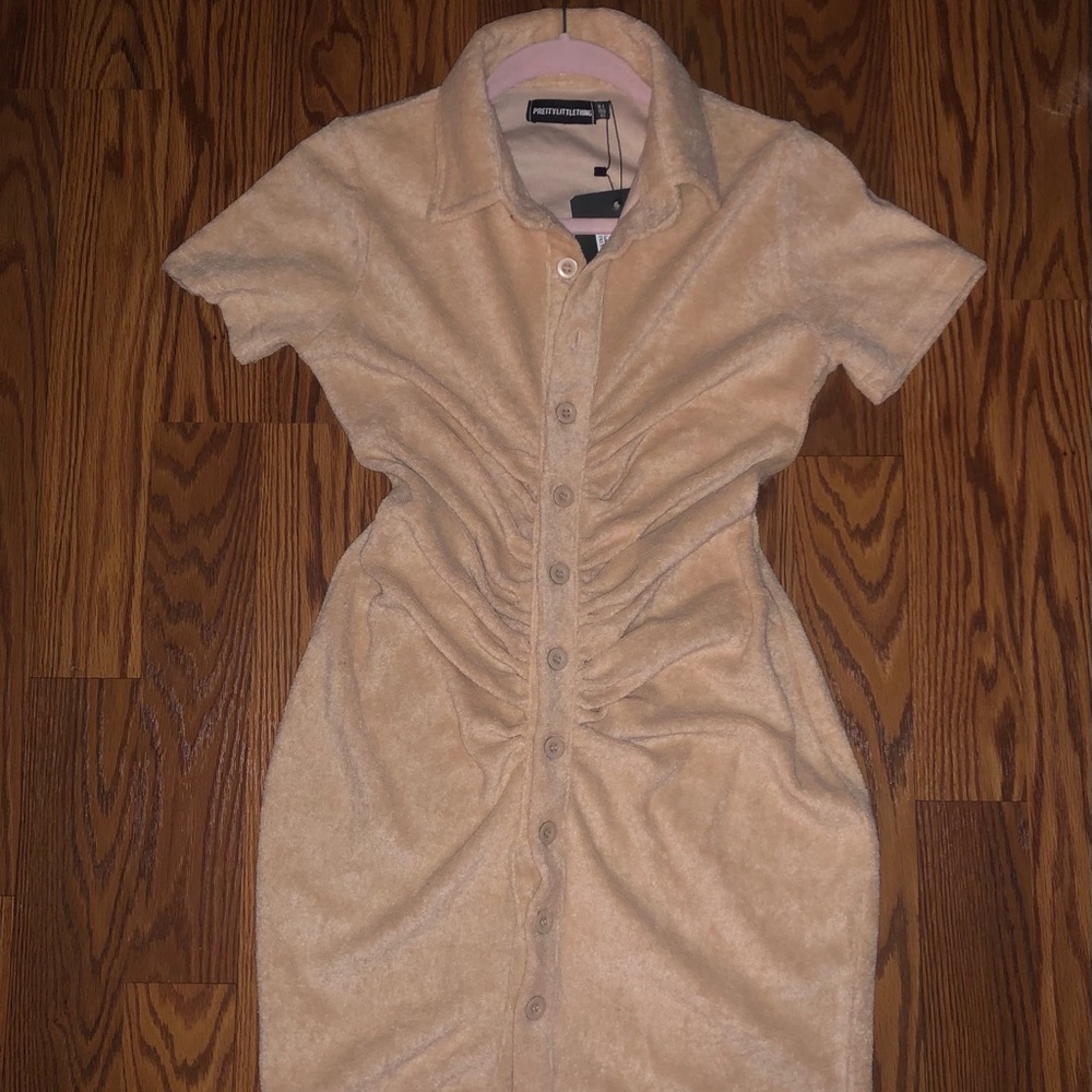 Beige bodycon toweling dress